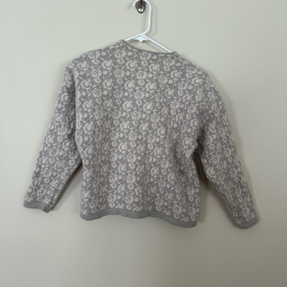 Benetton Light Gray 55% Wool Patterned Cardigan - image 4